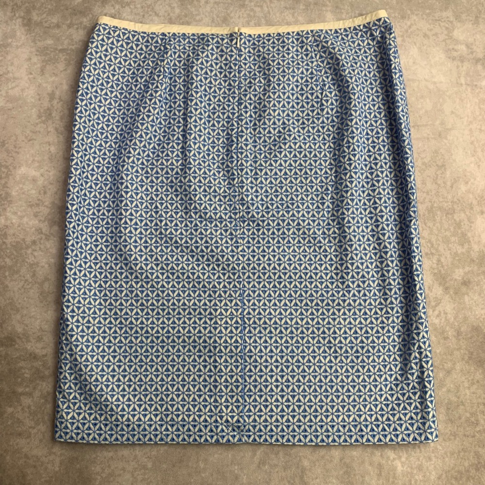 Talbots Blue White Geometric Eyelet Cotton Pencil Skirt Size 14 NWT - Picture 4 of 7